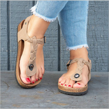 Andrea's™ | Zehentrenner-Sandalen mit geflochtenem Riemen und Korkfußbett