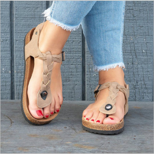 Andrea's™ | Zehentrenner-Sandalen mit geflochtenem Riemen und Korkfußbett