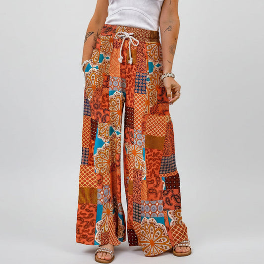 Boho-Blumenhose von Andrea Serena mit weitem Bein