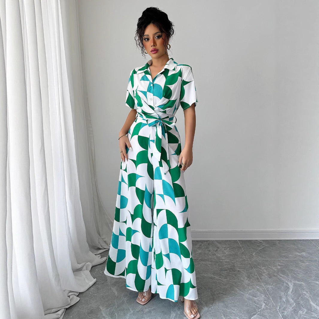 Schicker grüner Andrea Serena Jumpsuit mit weitem Bein