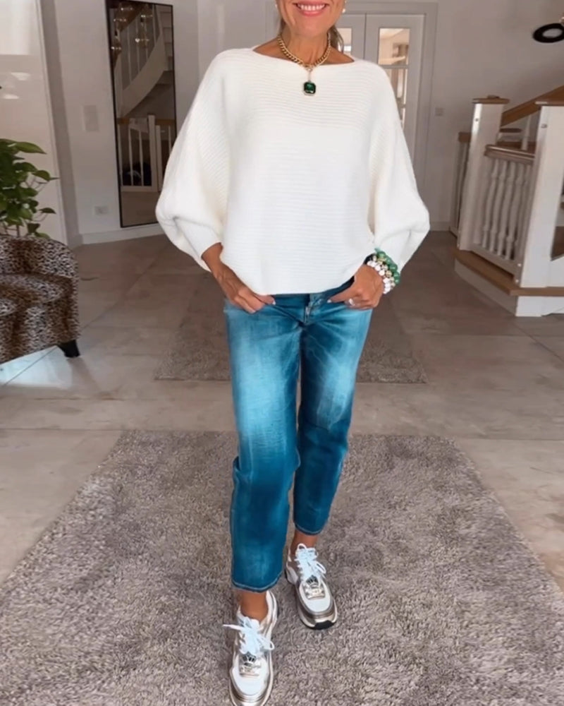 Andrea's™ | Pullover mit Laternenärmeln und fester Farbe