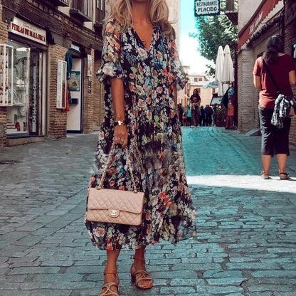 Andrea's™ | Fließendes Maxikleid mit Blumenmuster und V-Ausschnitt