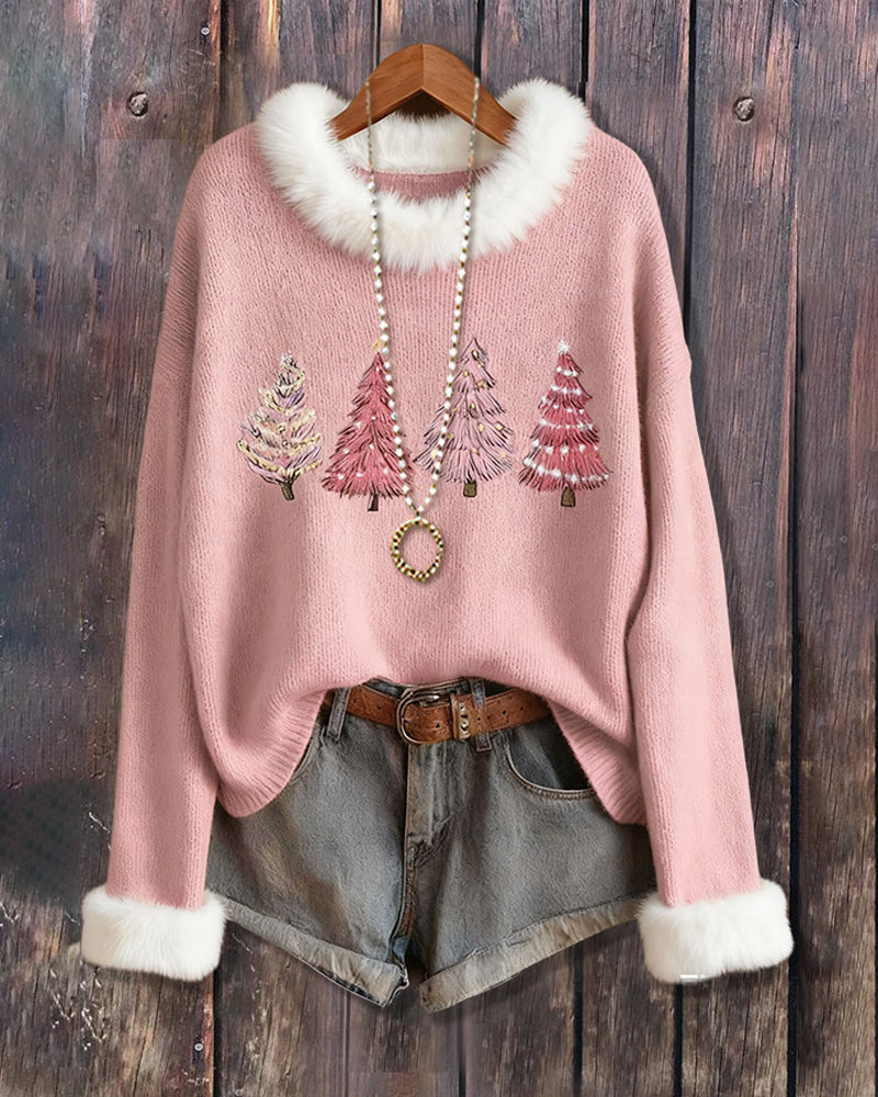 Andrea's™ | Pullover Mit Fleeztextur, Rundkragen Design Und Weihnachtsbaum muster