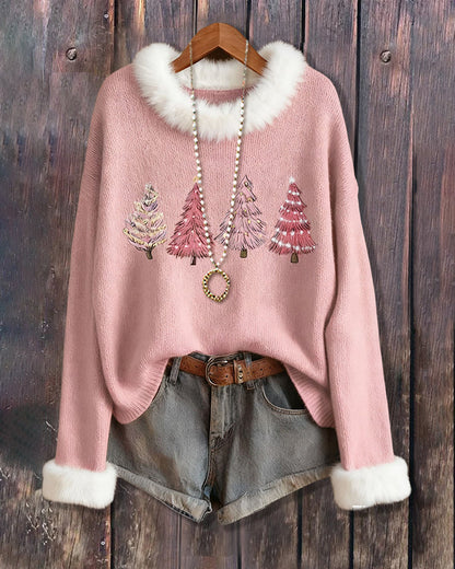 Andrea's™ | Pullover Mit Fleeztextur, Rundkragen Design Und Weihnachtsbaum muster