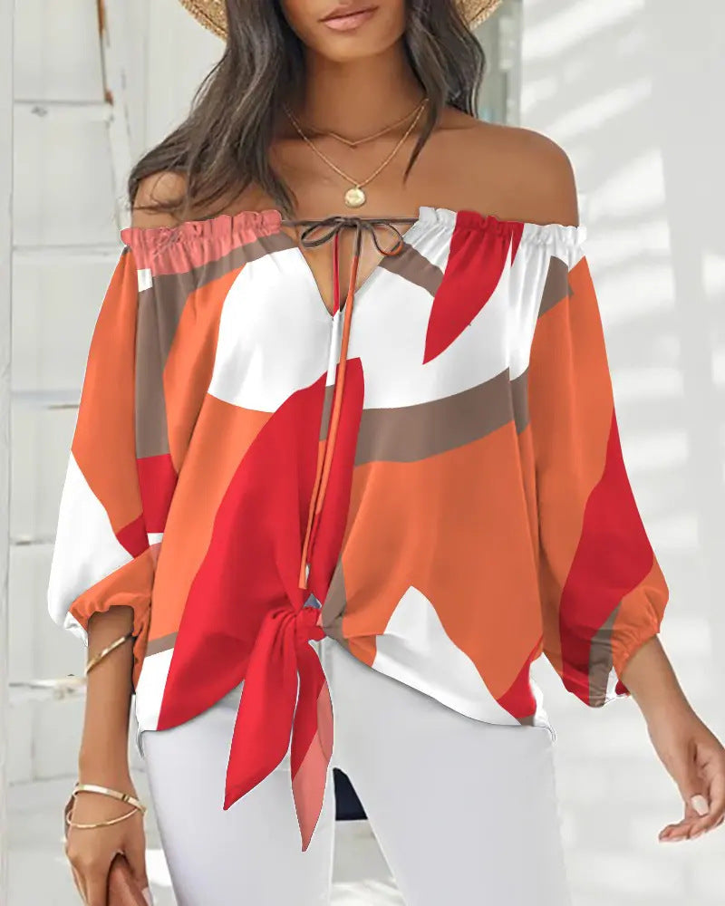 Schickes schulterfreies bedrucktes Top von Andrea Serena