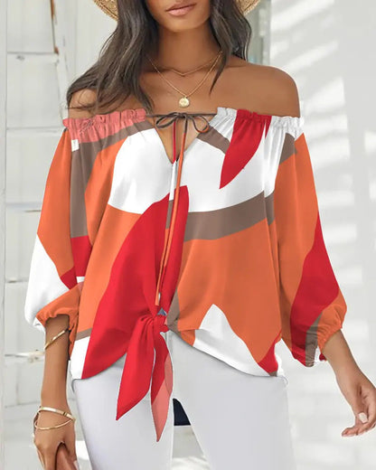Schickes schulterfreies bedrucktes Top von Andrea Serena