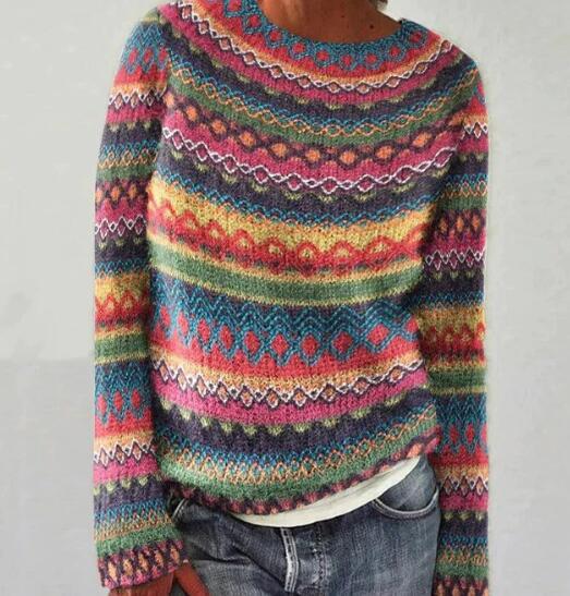 Andrea's™ | Regenbogen-Fair-Isle-Pullover mit dichter Allover-Musterung