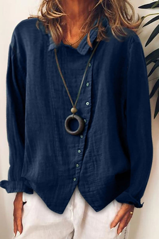 Andrea's ™ | Bluse aus Baumwolle und Leinen in reiner Farbe