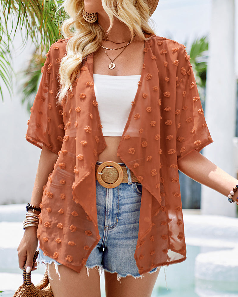 Andrea's™ | Einfarbiger, dünner Jacquard-Mantel mit halben Ärmeln