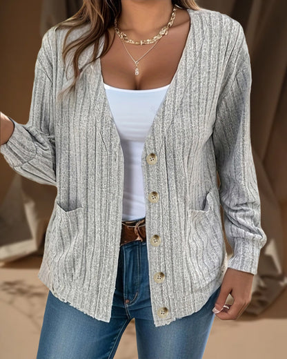 Andrea's™ | Einfarbiger mantel mit langen ärmeln und V-ausschnitt