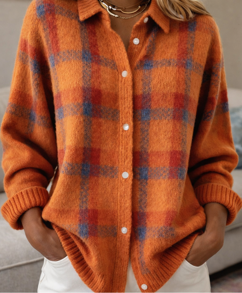 Gemütliche gestreifte Strickjackenbluse von Andrea Serena