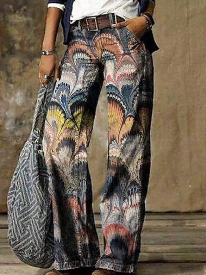 Andrea Serena Hose mit Boho-Print und weitem Bein