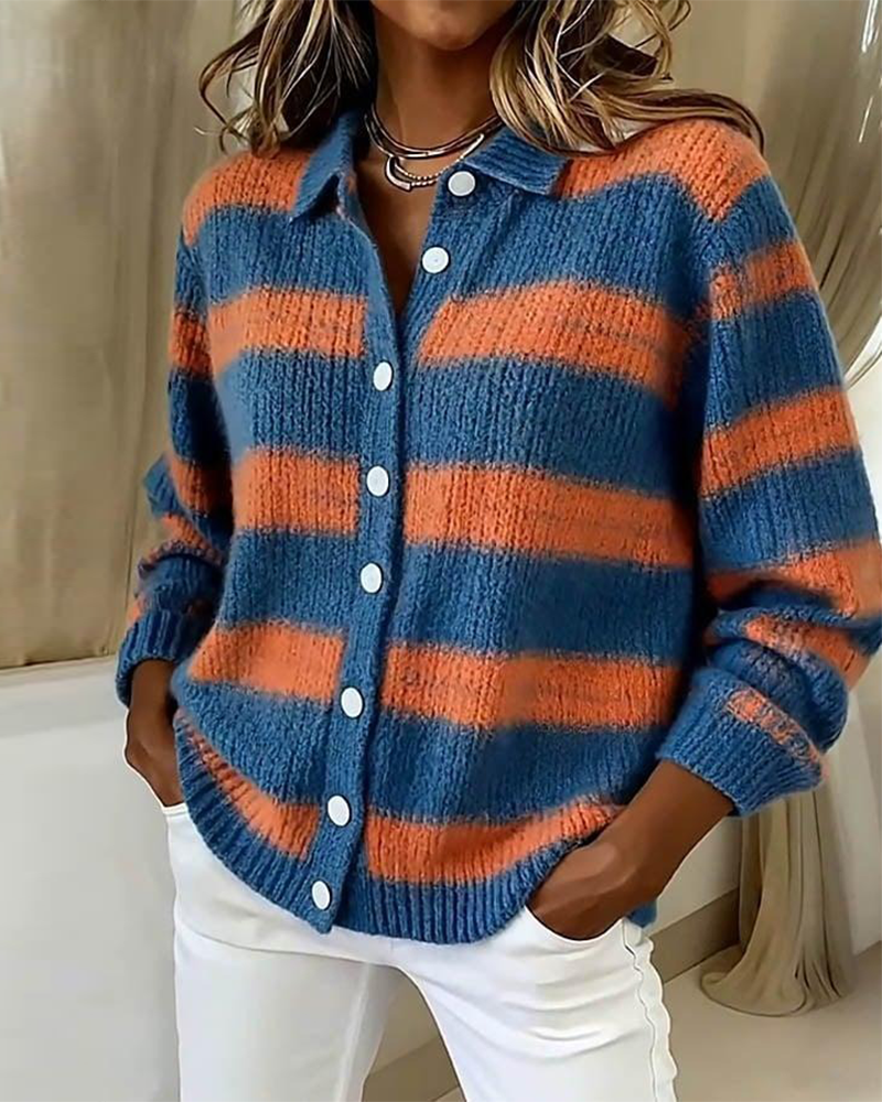 Andrea's™ | Cardigan für jeden Tag, gestreift, Button-Down