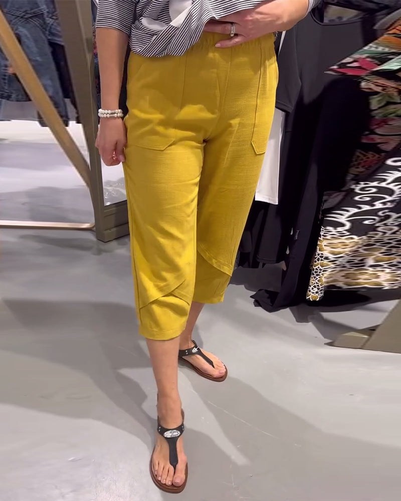 Andrea's™ | Hosen lässig schmal geschnitten Baumwolle und Leinen kurz