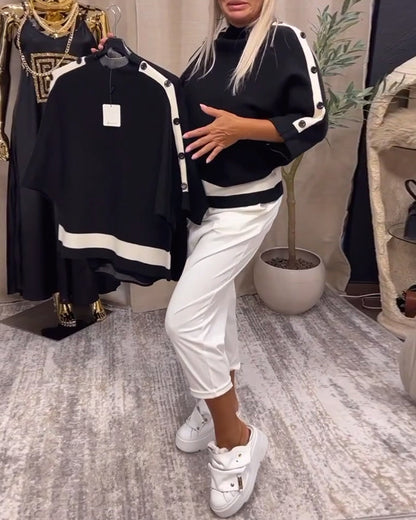 Andrea's™ | Geknöpfter pullover mit farbblockdesign