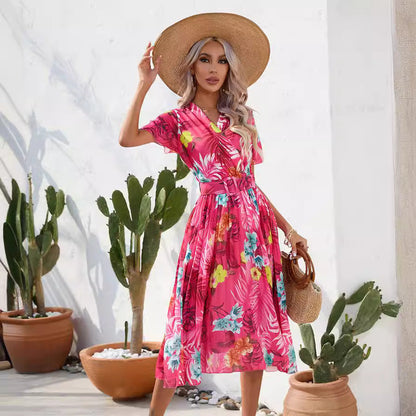 Strahlendes Blumenmuster Andrea Serena Sommer-Midikleid