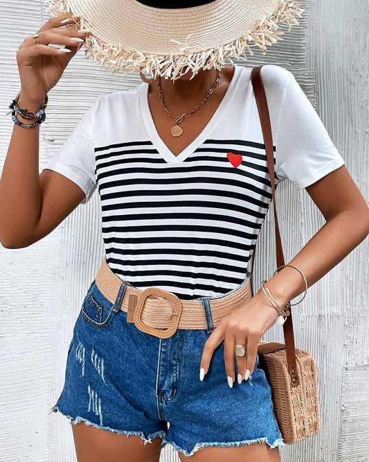 Andrea's™ | T-Shirt V-Ausschnitt Gestreift Allround