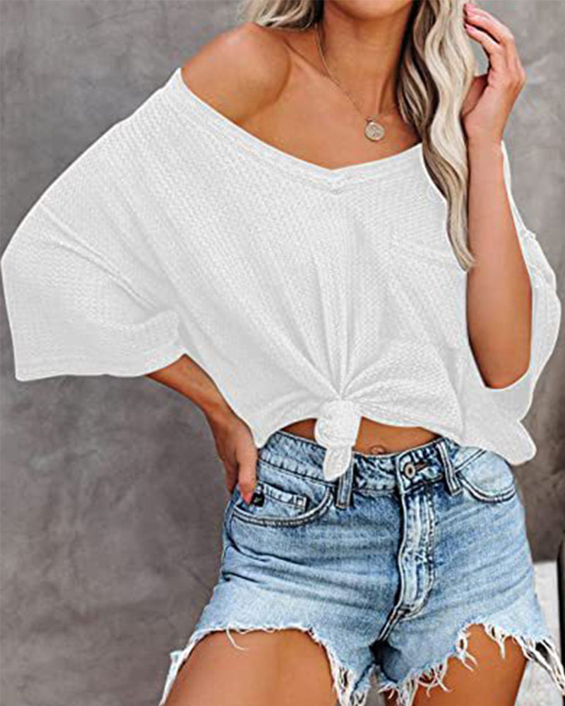 Andrea's™ | Kurzärmliges T-Shirt mit V-Ausschnitt und Taschen