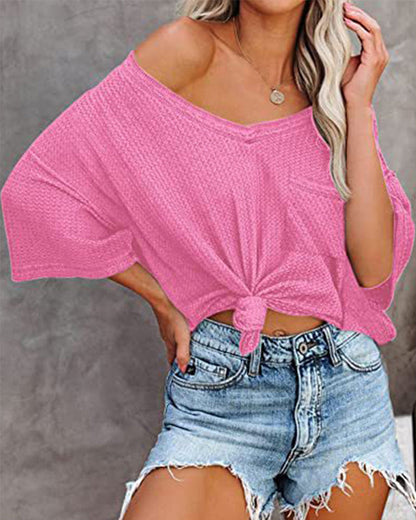 Andrea's™ | Kurzärmliges T-Shirt mit V-Ausschnitt und Taschen