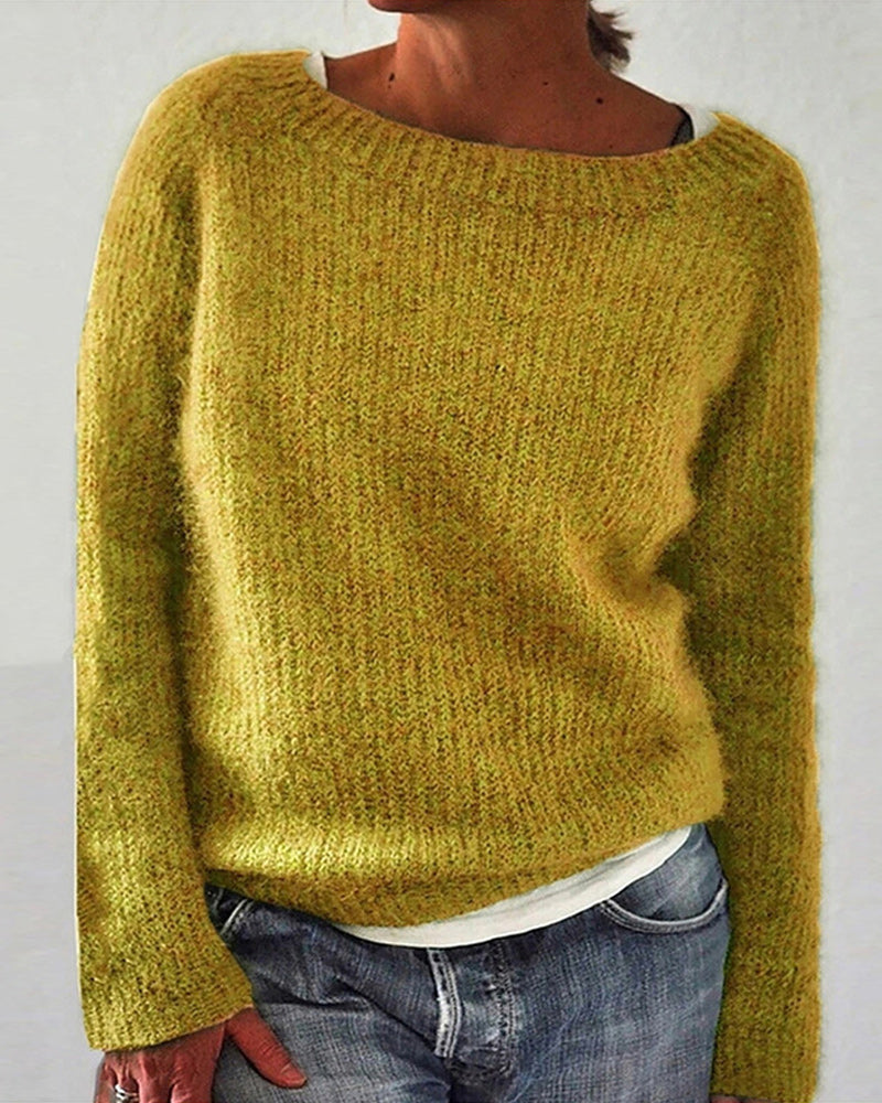 Andrea's™ | Einfarbiger Pullover mit Rundhalsausschnitt und langen Ärmeln