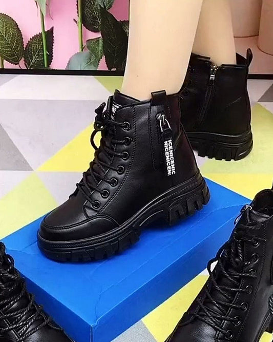 Andrea's™ | Einfarbige kurze Martin-Stiefel aus Fleece