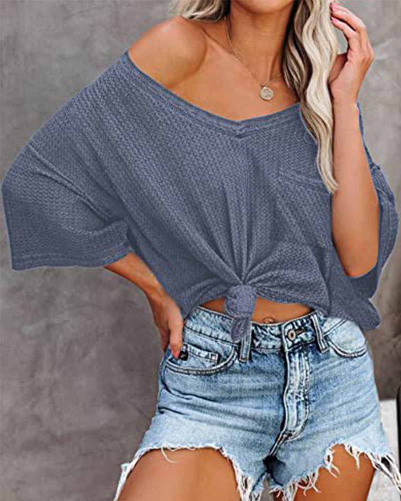 Andrea's™ | Kurzärmliges T-Shirt mit V-Ausschnitt und Taschen