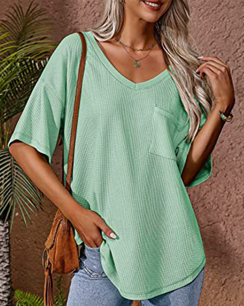 Andrea's™ | Kurzärmliges T-Shirt mit V-Ausschnitt und Taschen