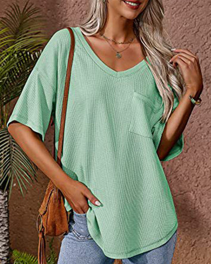 Andrea's™ | Kurzärmliges T-Shirt mit V-Ausschnitt und Taschen