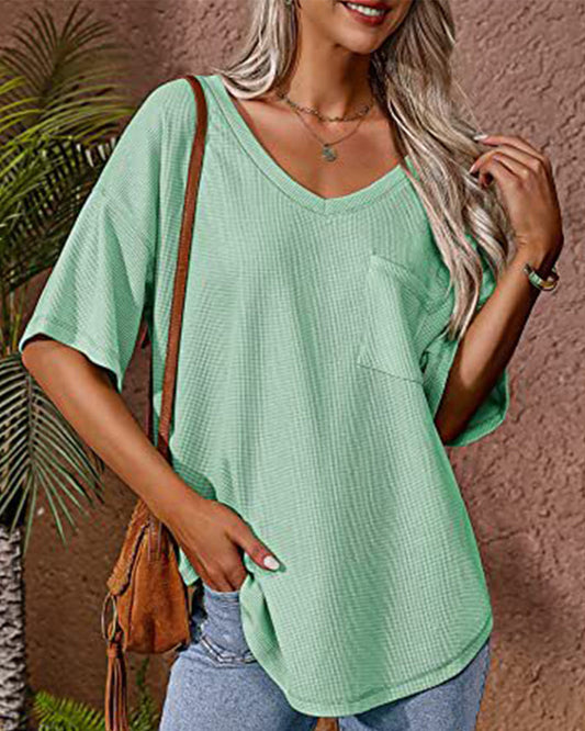 Andrea's™ | Kurzärmliges T-Shirt mit V-Ausschnitt und Taschen