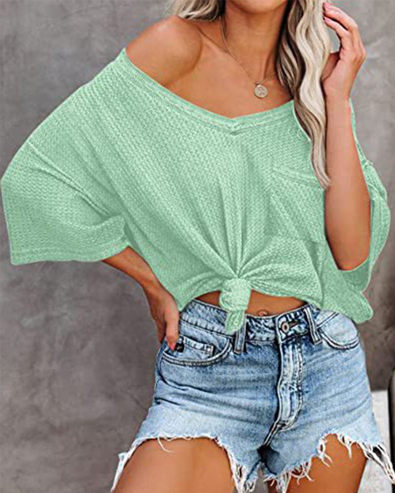 Andrea's™ | Kurzärmliges T-Shirt mit V-Ausschnitt und Taschen