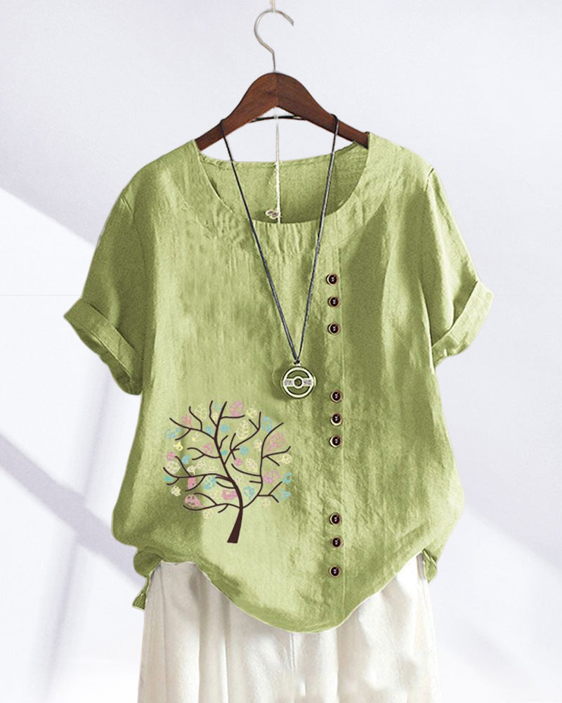 Andrea's™ | Rundhals-T-Shirt mit Blätterdruck