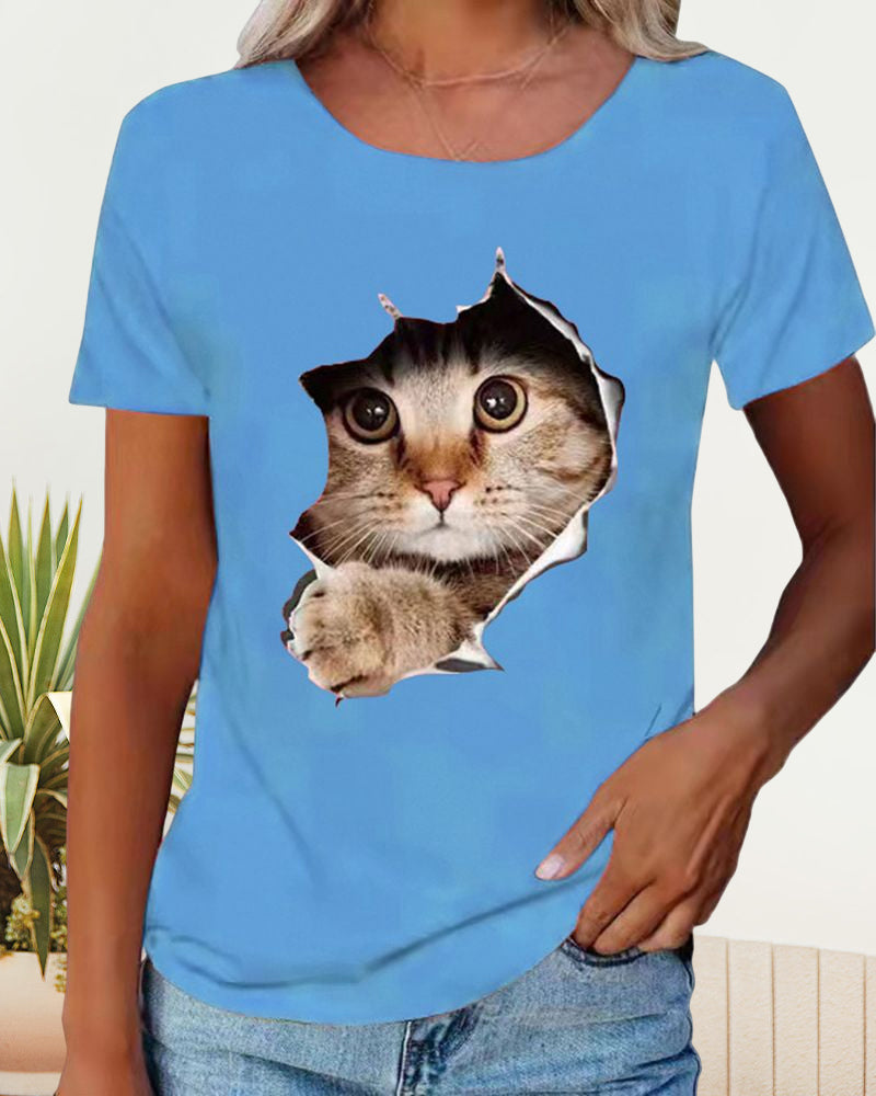 Andrea's™ | T-Shirt mit zerrissenem Katzen-Print