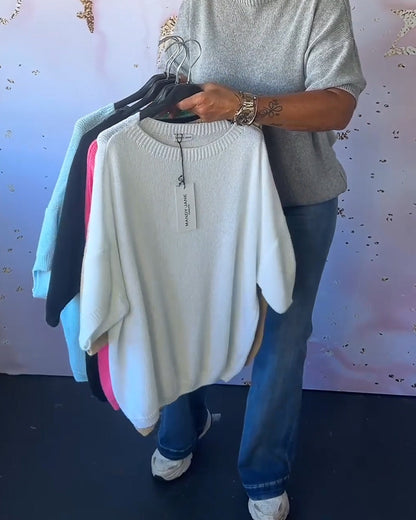 Andrea's™ | Lässiger, lockerer pullover mit rundhalsausschnitt und unifarbe