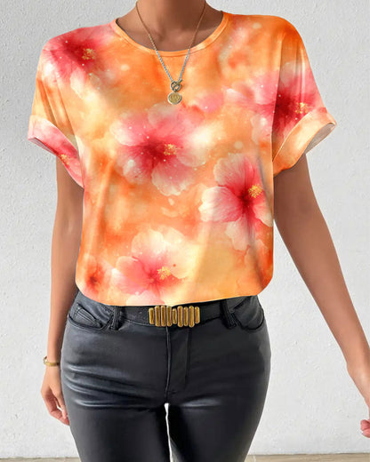 Andrea's™ | T-Shirt Rundhals Tie-Dye Große Blume