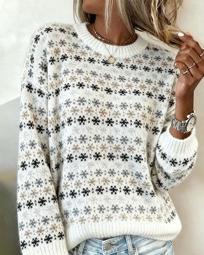 Andrea's™ | Modischer langärmeliger Pullover mit Schneeflockenmuster