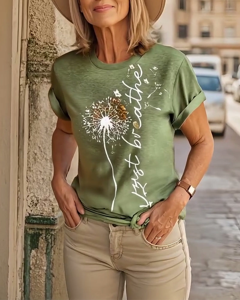 Andrea's™ | T - Shirt Mit Dandelion Druck Kurzarm