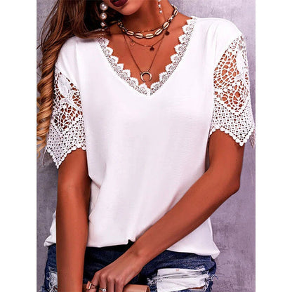 Andrea's™ | Lässig geschnittene Damen-Sommerbluse mit V-Ausschnitt und kurzen Ärmeln