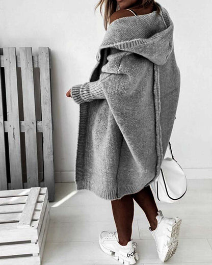 Andrea's™ | Schlichte, einfarbige Strickjacke mit Fledermaus-Kapuze