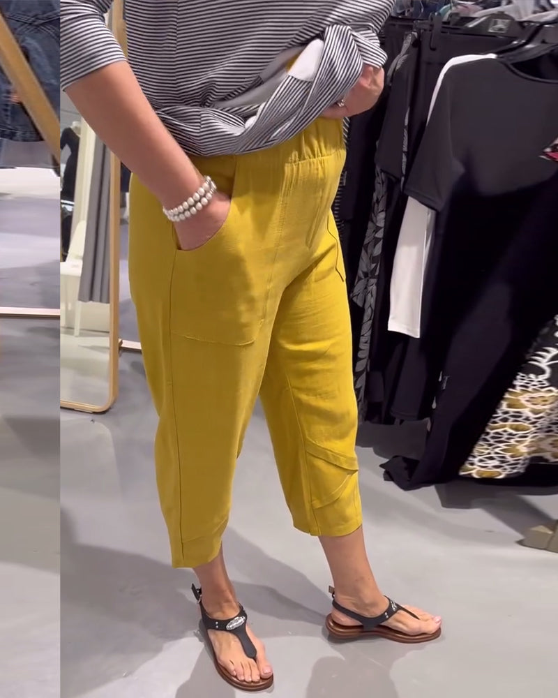 Andrea's™ | Hosen lässig schmal geschnitten Baumwolle und Leinen kurz