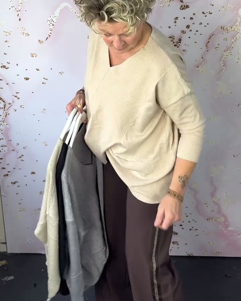 Andrea's™ | Pullover mit V-Ausschnitt und unregelmäßigem Saum