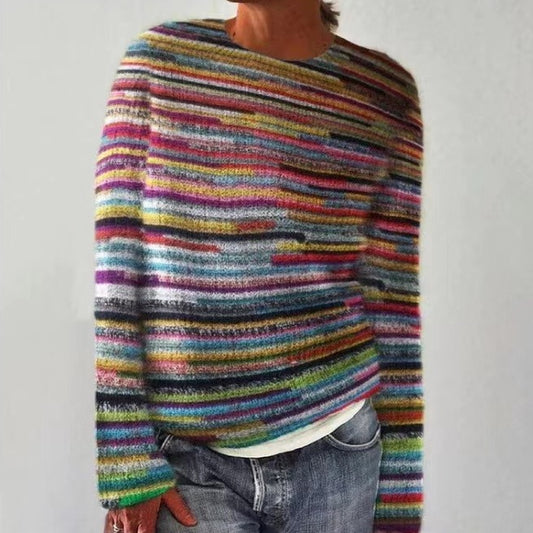 Andrea's™ | Multicolor Streifenpullover mit handgefärbtem Look
