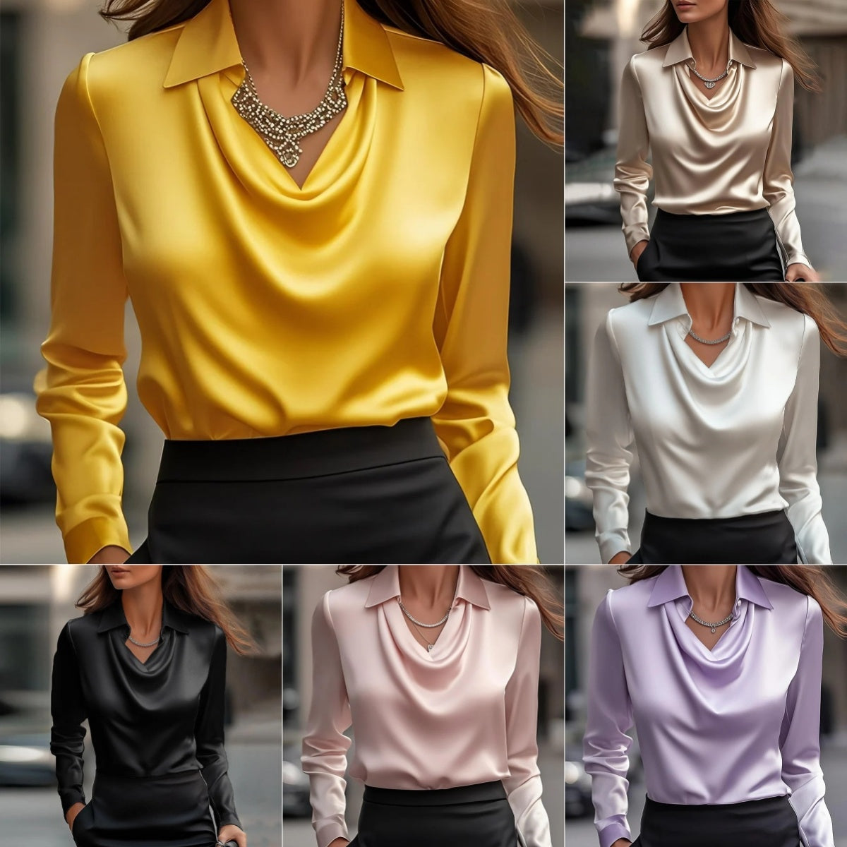 Andrea's™ |  Satinbluse mit Wasserfallausschnitt
