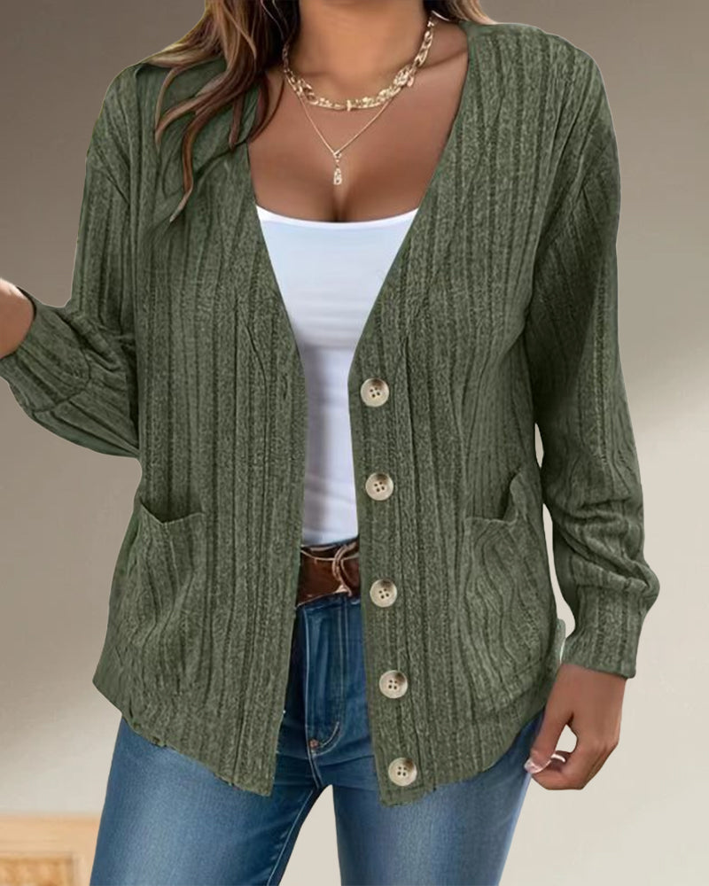 Andrea's™ | Einfarbiger mantel mit langen ärmeln und V-ausschnitt