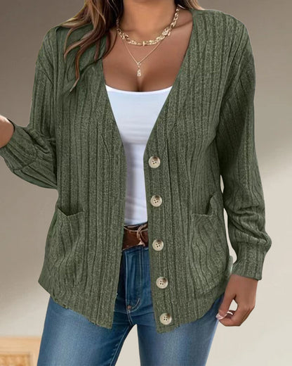 Andrea's™ | Einfarbiger mantel mit langen ärmeln und V-ausschnitt