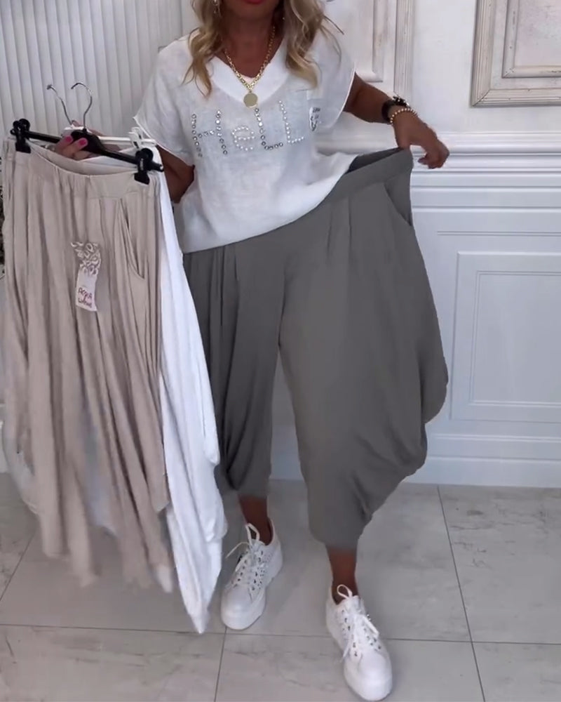 Andrea's™ | Hose Einfarbig Pluderhosen Lässig