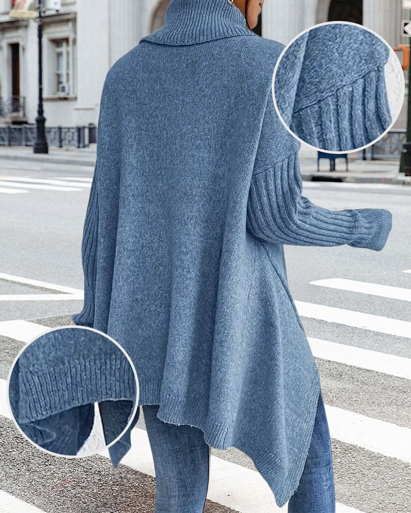 Andrea's™ | Lockerer Pullover mit Hohem Kragen und Asymmetrischem Schnitt