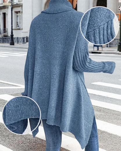 Andrea's™ | Lockerer Pullover mit Hohem Kragen und Asymmetrischem Schnitt