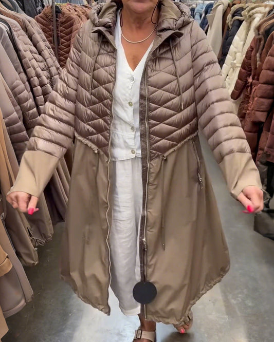 Andrea's™ | lange gesteppte Jacke mit Kapuze