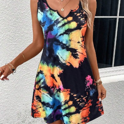 Leuchtendes Batik-Kleid mit V-Ausschnitt von Andrea Serena