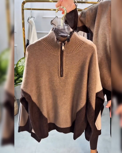 Andrea's™ | Pullover mit Halbreißverschluss und Kontrastfarbe